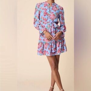 UNTUCKit Blue and Red Floral Dress Perfect for Spring Summer belted 14